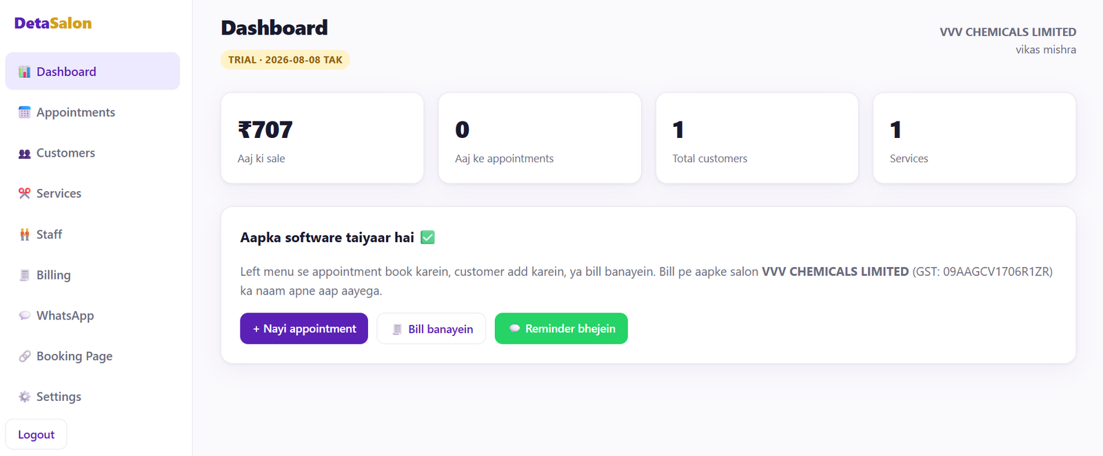 Deta Salon Dashboard